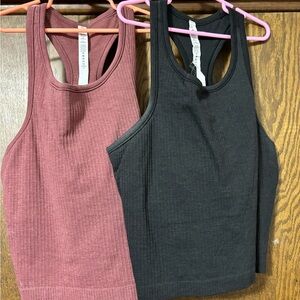 Lululemon ebb to street crop tank black and red size 10